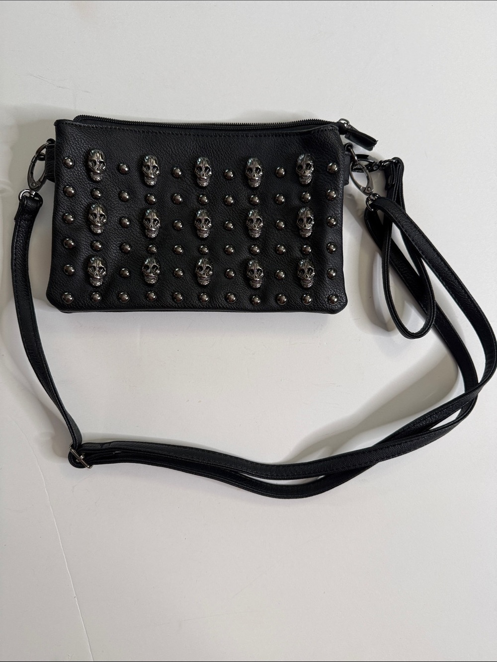 MG Collection Quina Black Studded Skull Crossbody Bag